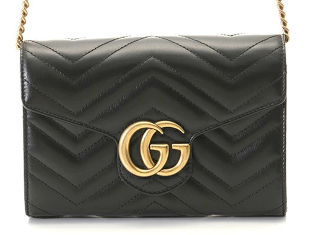Gucci GG Marmont Chain Wallet Black Leather Bag Shoulder